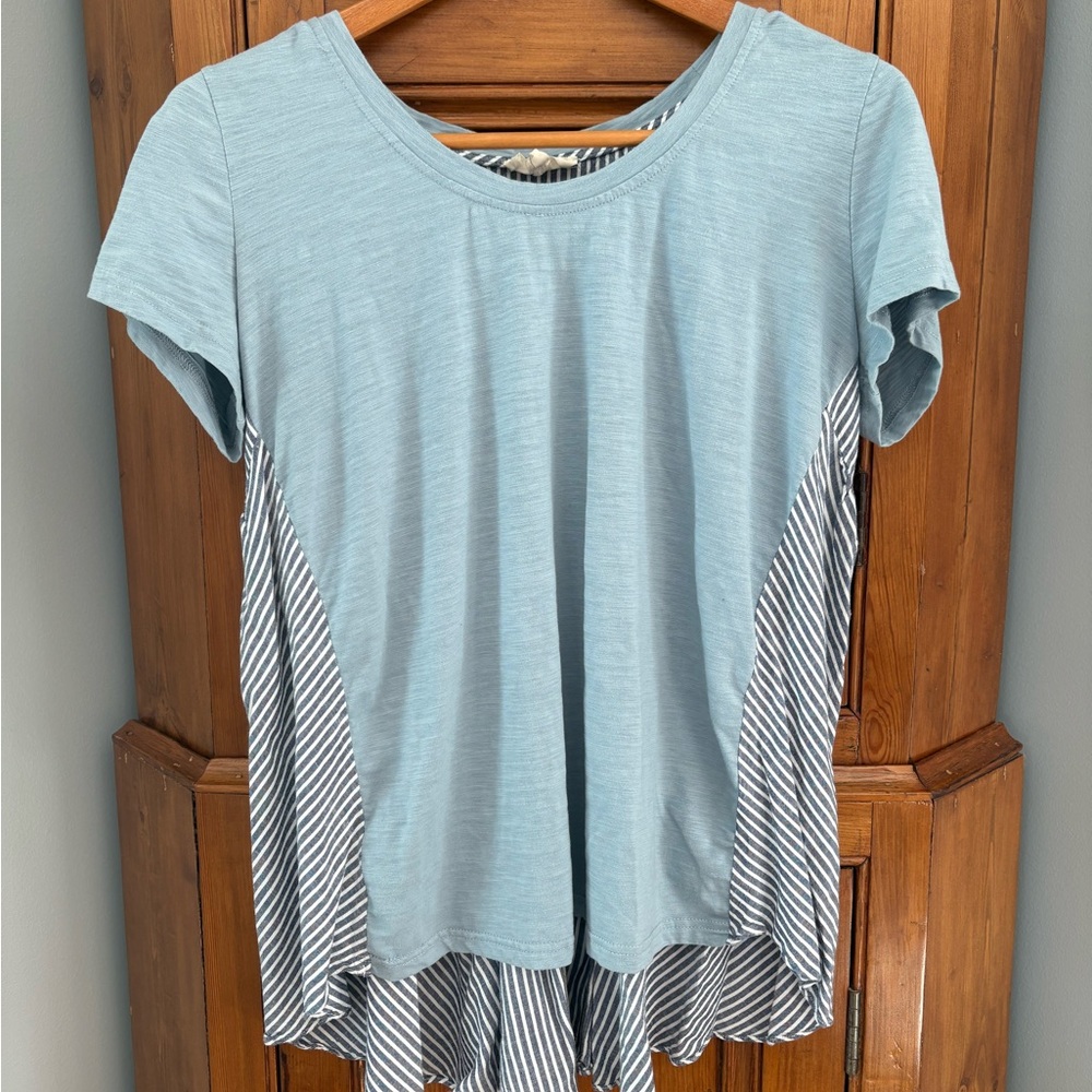 Entro Asymmetrical Blue and Black Cap Sleeve Tee